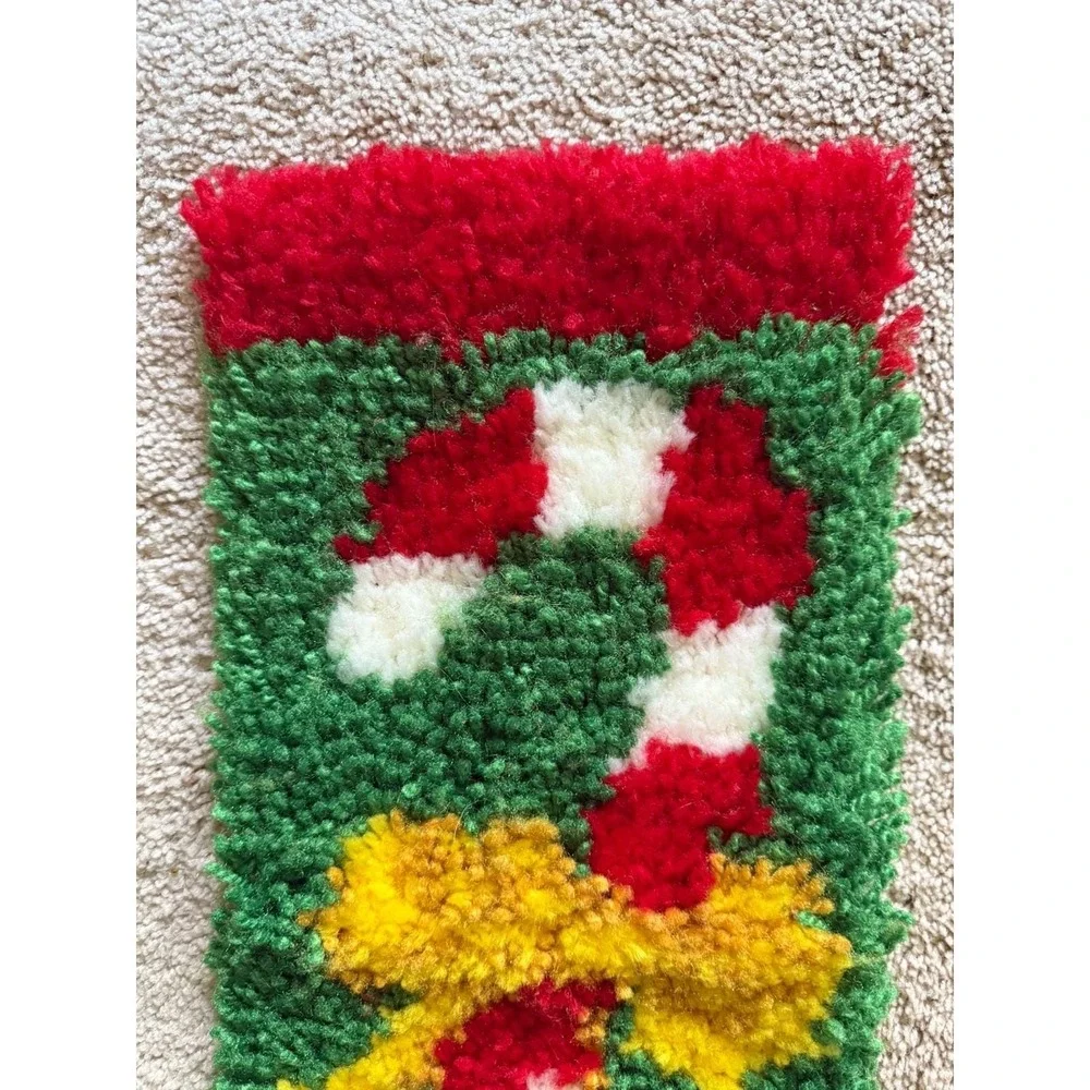 Vintage Lactch And Hook Christmas Stocking Wall Hanging Candy‎ Cane